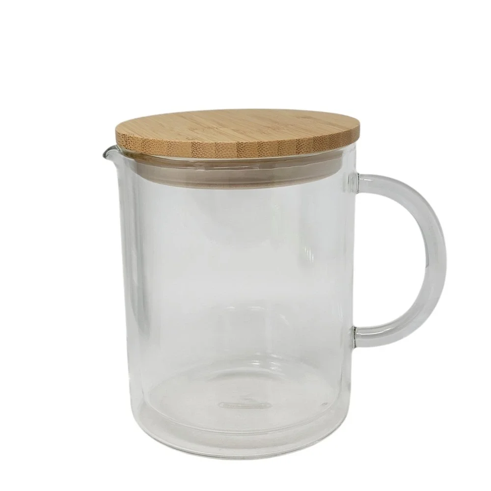 Double Wall Glass Coffee Pot Bamboo Lid 25oz Thermal Carafe Open Box‎ New